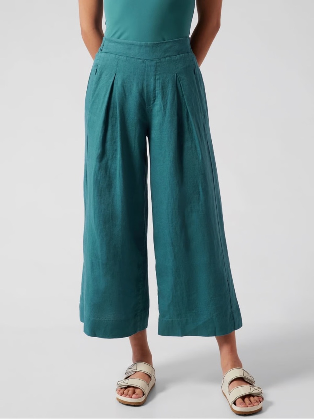 Athleta Linen Wide-Leg Crop Pants